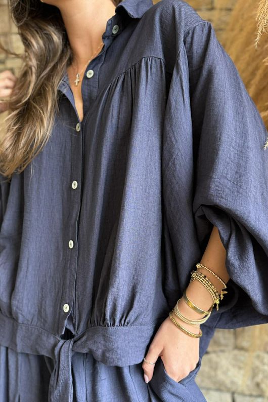 Basso Tie Smock Blouse Navy